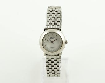 Vintage Avia Silver Quartz Watch with Original Box, Round fase wristwatch