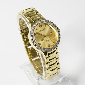 Vintage Ingersoll Gold Watch with Gems Women watch IG0169, Water resistant Watch, Ladies cocktail wristwatches, Gift for her, wrist watch