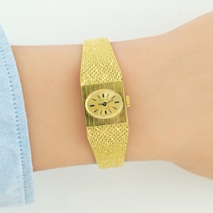 Vintage Lancet women’s mechanical watch 17 jewels Incabloc, square case, mesh bracelet, champagne dial, Gift for her, dainty gold watch