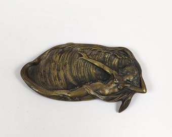 Art Nouveau Naked Woman Figurine, Mermaid Table Decor, Ashtray With