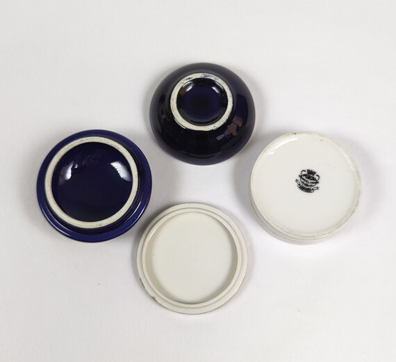 Vintage Porcelain Box with Rose Design, Blue cera… - image 6