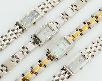 Vintage Rectangular Watch: Silver Tone, Mother-of-Pearl Dial