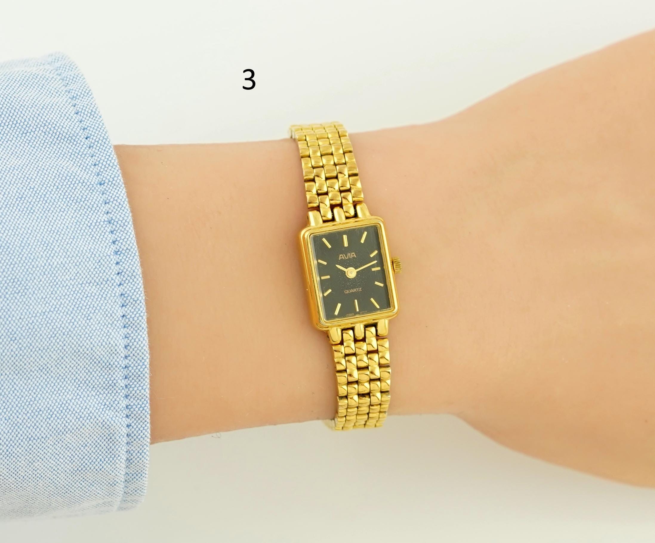 Vintage Avia Gold-Tone Watch, Rotary Thin Cocktail Ladies Wristwatch