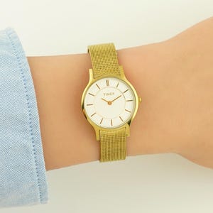 Vintage Timex watch, Gold tone watch, Water resistant 30m, Stainless steel watch, Quartz watch, gift for her, gold colored wristwatch