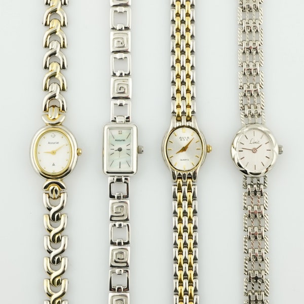 montre Accurist vintage pour femmes, montre pour femmes de couleur argentée Avia, montres-bracelets de cocktail pour femmes minces, cadeau pour elle