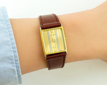Rare Rotary Gold Tone Watch, Vintage Rectangular Case 