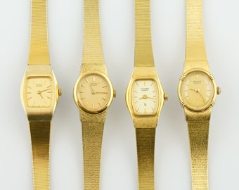 Vintage Women's Seiko Watch, Citizen gold colored womens Watch, Thin ladies cocktail wristwatches, Gift for her