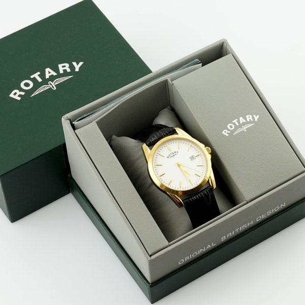 Vintage men's Rotary watch, watch with a leather strap, waterproof watch, watch in the original box, gift for a man