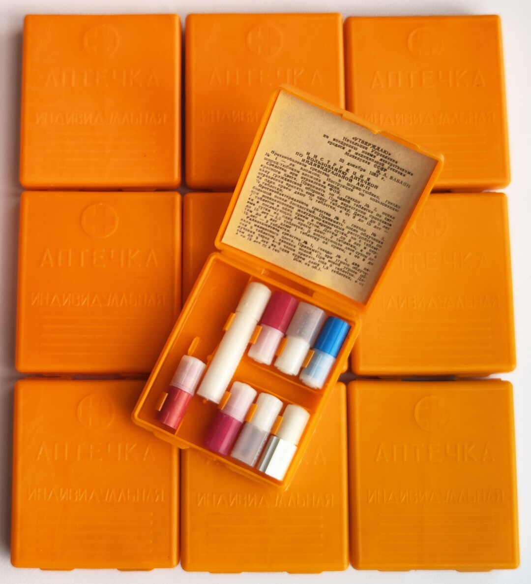 Set of 2 Vintage Plastic Pills Boxes, Vintage USSR Individual First Aid