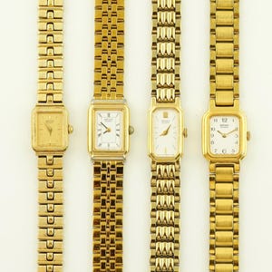 Vintage Women&#39;s Seiko Watch, Rectangular gold womens Watch, Ladies cocktail wristwatch, Quarz watch, Gift for her, vintage gold watch