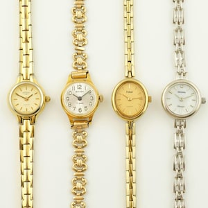 Vintage Women&#39;s Pulsar Watch, Rotary round gold colored womens Watch, Ladies cocktail wristwatch, Quarz watch, Gift for her, gold wristwatch