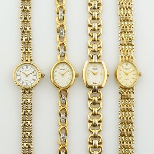 montre Pulsar pour femme vintage, montre rotative pour femme de couleur or, montres-bracelets de cocktail pour dames minces, cadeau pour elle image 1