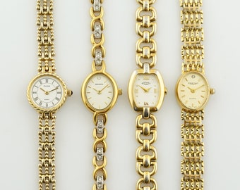 Vintage Damenuhr Pulsar, Rotary goldfarbene Damenuhr, dünne Damen-Cocktail-Armbanduhren, Geschenk für sie