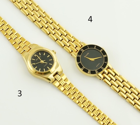 Vintage Bijowin Gold-Tone Women\'s Dress Watch with Black Dial Vintage Black Dial Quartz Watch | Vintage Minimalist Ladies  main image 2