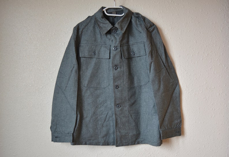 Unused Swiss army gray denim jacket, Vintage clothing, warehouse authentic vintage Swiss military jacket, Vintage denim jacket image 1