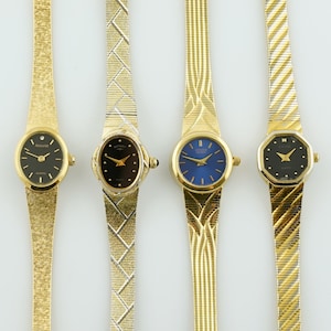 Vintage dames Citizen horloge, Accurist goudkleurig dameshorloge, dunne dames cocktailpolshorloges, cadeau voor haar, zwart horloge