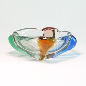 Vintage Glass vase Rhapsody by Frantisek Zemek, Rare Bohemian glass bowl, Czech multicolor glass ashtray, mid-century glass vase, Home decor