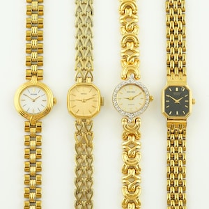 Vintage Women&#39;s Pulsar Watch, Sekonda round gold womens Watch, Ladies cocktail wristwatch, Quarz watch, Gift for her, gold wristwatch