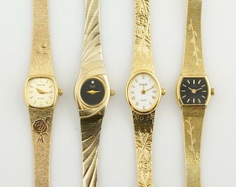 Vintage Women's Accurist Watch, Citizen gold colored womens Watch, Thin ladies cocktail wristwatches, Gift for her