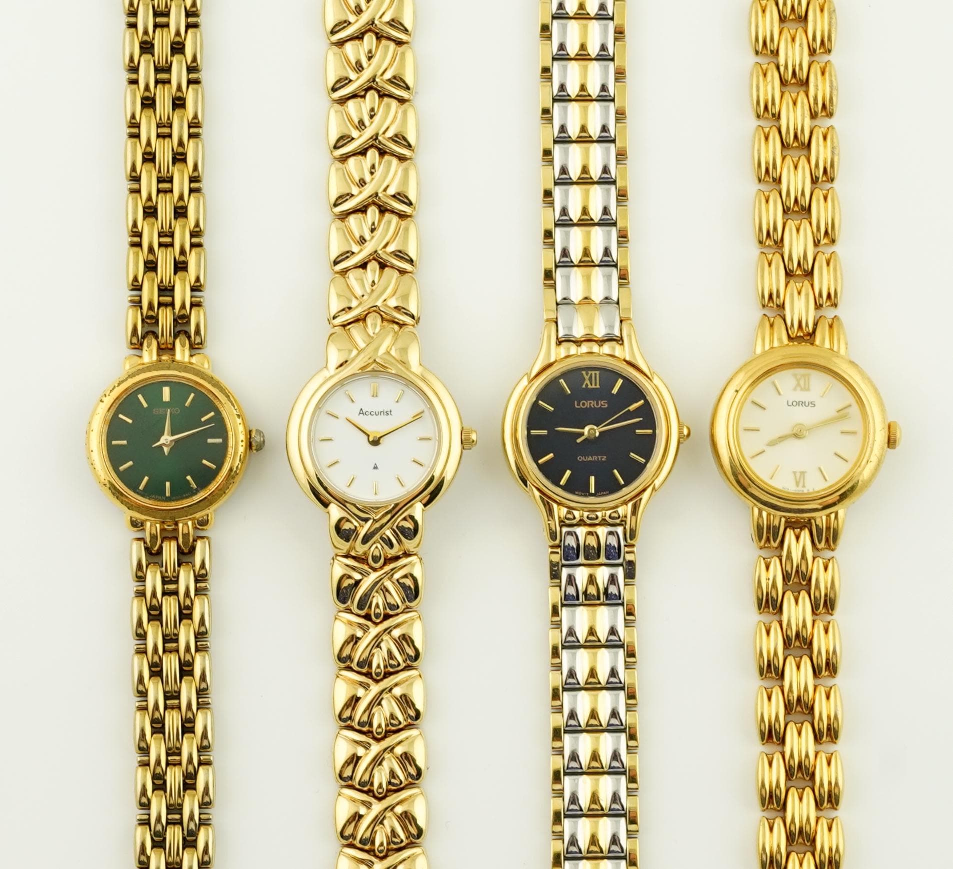 Montre cocktail vintage : montres Seiko, Accurist, Lorus dorées
