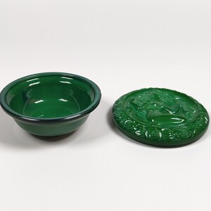 Vintage Naked Woman Figurine Box, Bohemian Malachite Glass with Mermaid Motif, Art Deco Jewelry Trinket Box, Nude Woman Design, Powder Jar image 3