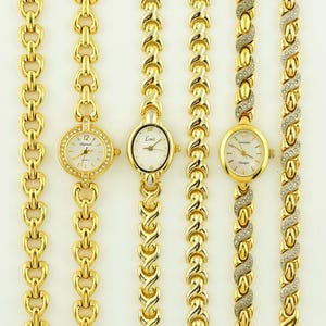 Vintage Limit gouden horloge, dames Ingersoll rond polshorloge, dunne dames cocktailhorloges met dubbele armband, cadeau voor haar, gouden horloge