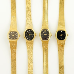 Vintage Women's Accurist quartz Watch, Black dial womens Watch, Ladies cocktail wristwatches, Gift for her, womens jewelry gold watch