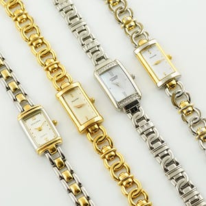 Vintage rektangulär cocktailklocka: Tunn guldfärgad Accurist, Citizen, Sekonda