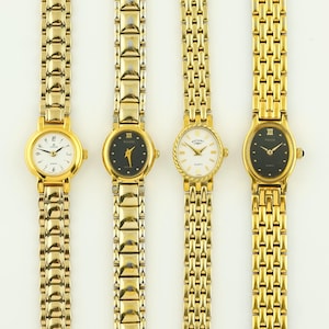 Vintage Women's Rotary quartz Watch, Oval Gold colored womens Watch, Ladies cocktail wristwatches, Gift for her, womens jewelry gold watch