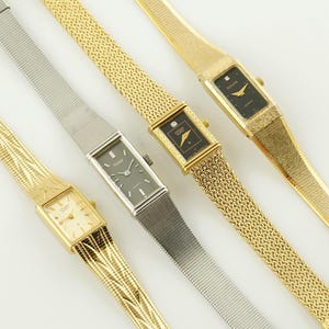 Vintage Women's Pulsar Watch, Citizen thin gold colored womens Watch, Rectangular watch, Thin ladies cocktail wristwatches, Gift for her