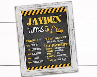 Jongens bouw thema schoolbord verjaardag bord poster DIY - afdrukbaar schoolbord verjaardag bord - bouw thema verjaardag decor