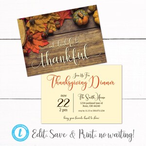 Thanksgiving Dinner Invitation - Holiday Party Invitation - Printable Thanksgiving Invitation - Family Dinner Invitation