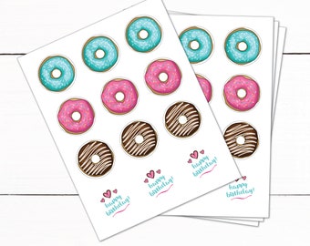 Girls Donut Shoppe Birthday Party Treat Bag Topper - Donut Stickers - Printable Instant Download Doughnut Cupcake Topper