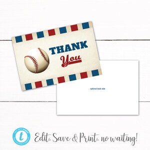 Baseball Birthday Party Thank You Card - Vintage Baseball Invitation Thank You Card - Printable Baseball Card - Boys Birthday Thank You