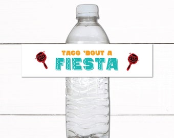 Fiesta Cinco De Mayo Party Decor - White Fiesta Water Bottle Labels - Cinco De Mayo Fiesta Birthday Party Water Bottle Labels - Ink Saver