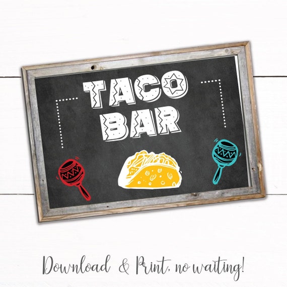 Taco Bar Chalkboard Sign 16x20 Taco Bar Toppings Sign | Etsy