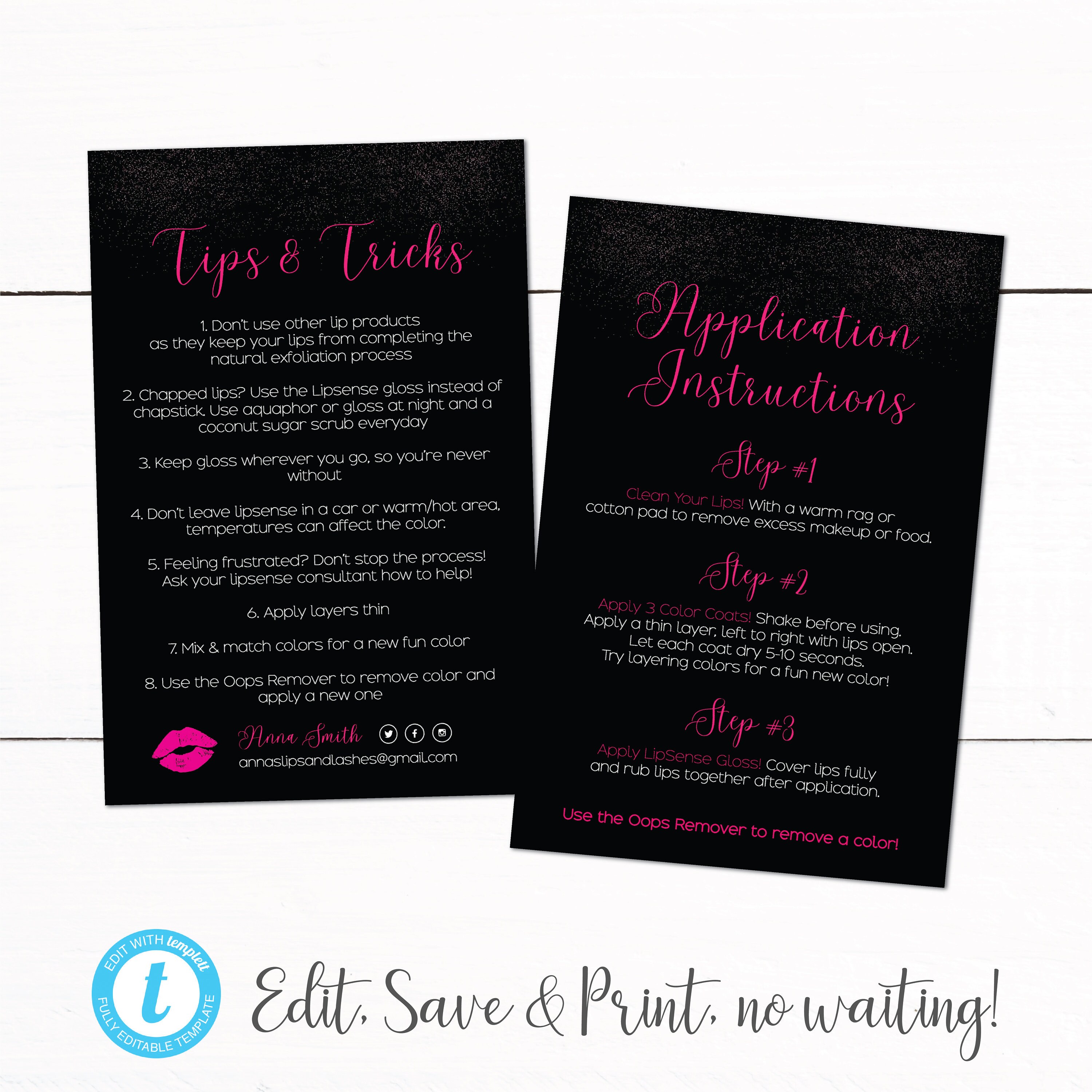 Lip Shadow Lipsense Tips Tricks Application Instruction Cards Tips and ...