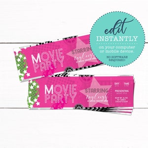 Movie Theater Ticket Birthday Party Invitation - Movie Party - Printable Birthday Invitation - Girls Birthday Invitation - teen party invite
