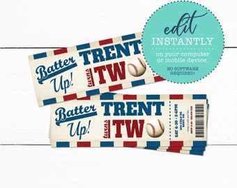 Baseball Birthday Party Ticket Invitation - Vintage Baseball Invitation - Printable Baseball Invitation - Boys Sports Birthday Invitation