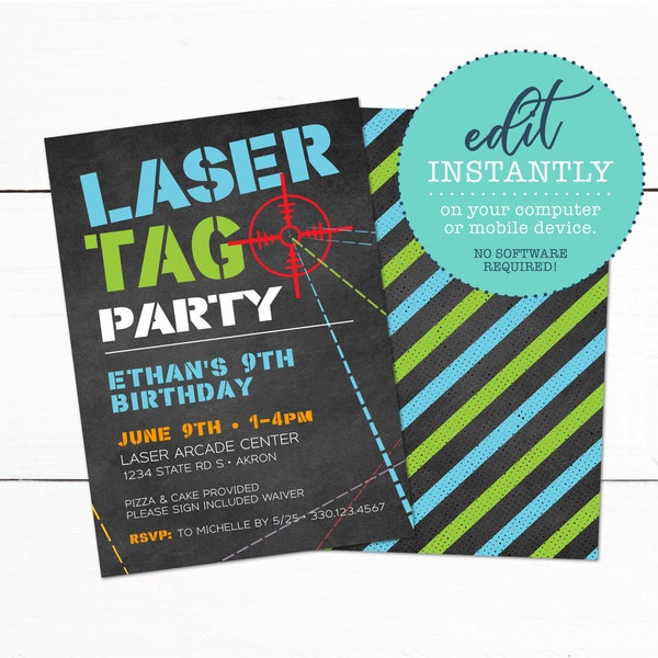 Laser Tag Birthday Party Invitation DIY - Laser Tag Party Printable Laser Tag Invitation - Boys Birthday Invitation - Pre teen party invite