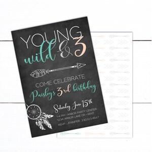 Young Wild and Three Birthday Invitation - Young Wild and 3 Invitation - Boho Arrow Invitation - Boy Girl Tribal Birthday Invitation