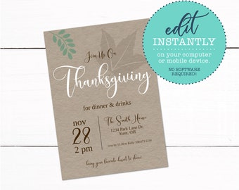 Thanksgiving Dinner Invitation - Holiday Fall Birthday Party Invitation - Printable Thanksgiving Invitation - Family Dinner Invitation