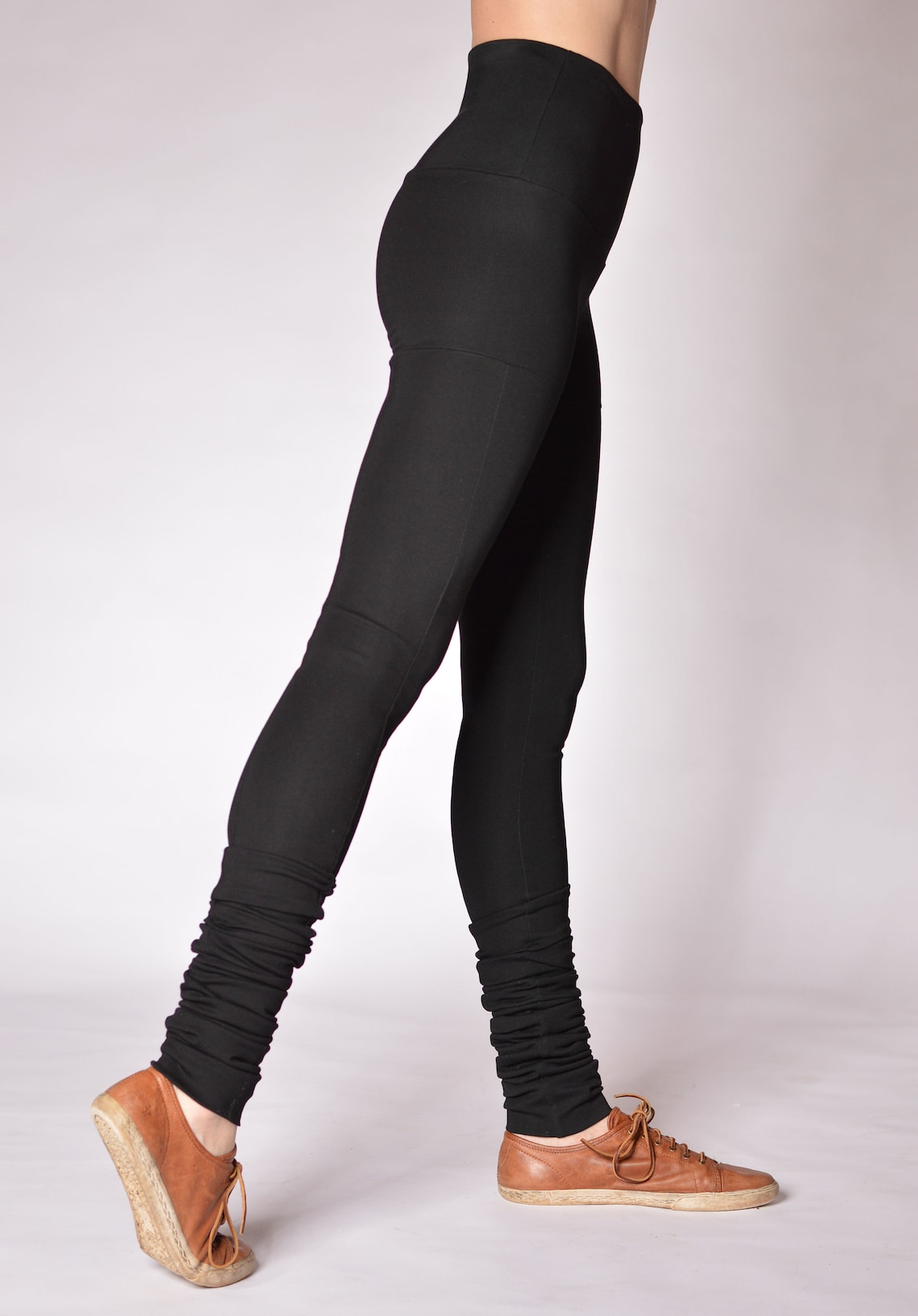 High Waisted Extra Long Ruched Leggings in Green Color Block. Etsy