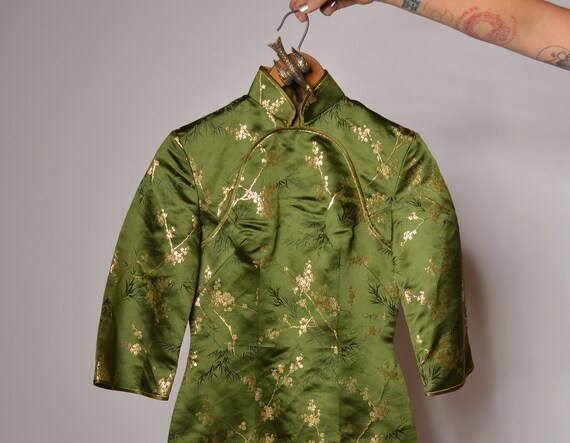 Green Satin Vintage 50s 60s Cheongsam Qipao Tradit