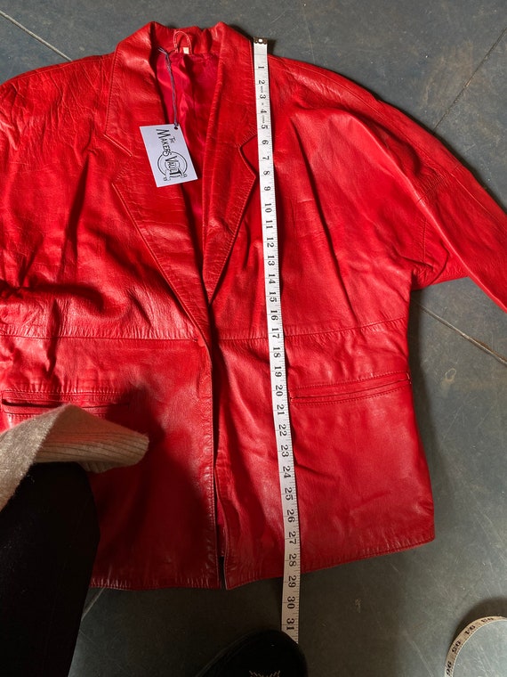 oversized red leather jacket