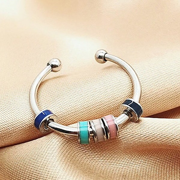 Stainless Enamel Adjustable Spinning Fidget Ring Bead Anxiety Ring Bead Fidget Colourful Anxiety Spinning Ring Gift For Her Stress Relief