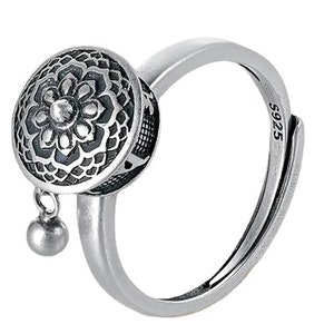 utisuviko 925 sterling silver fidget band ring with beads for women men,  anti anxiety adjustable ring for adults, spinner rings for str