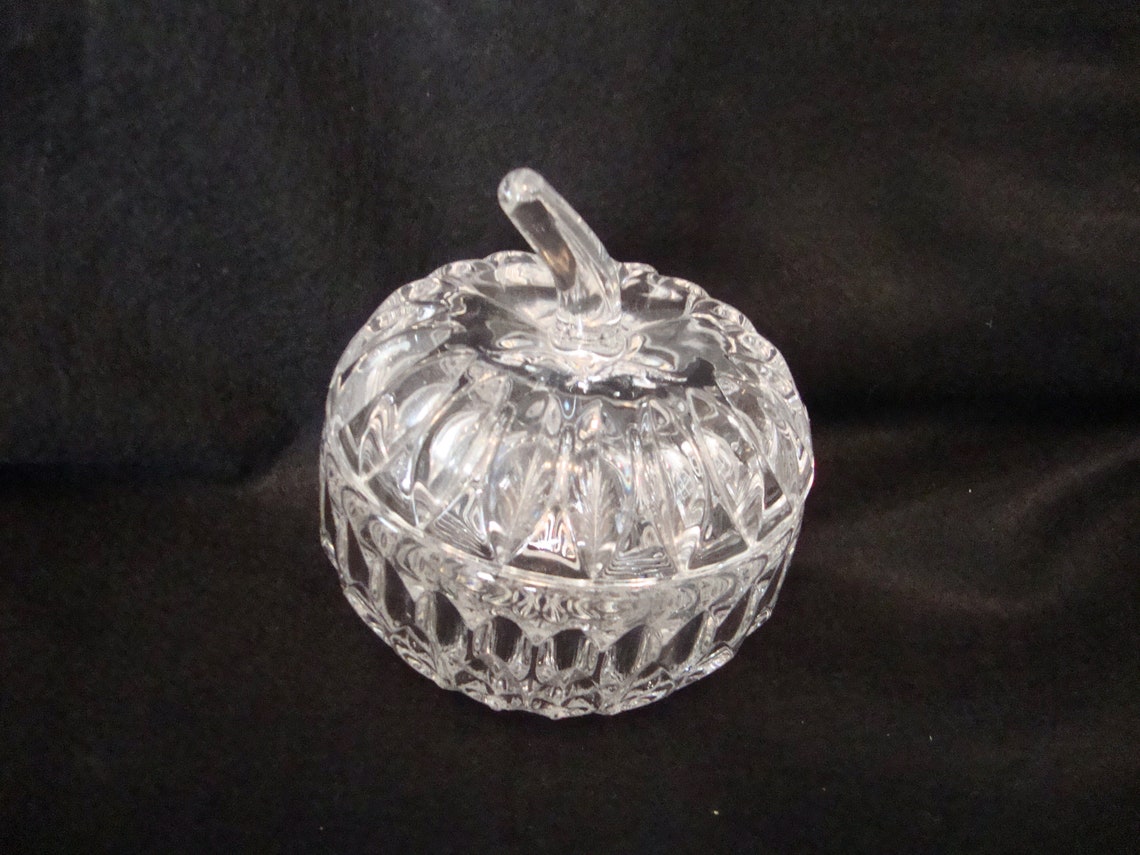 Vintage Gorham Lead Crystal Apple Pumpkin Candy Dish With Lid Etsy