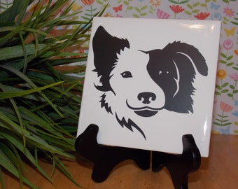 Decorative Tile Border Collie print 4x4 ceramic tile with vinyl