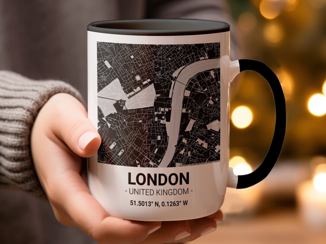 London Map Mug, City Map Coffee Mug Art, Black and White City Street ...